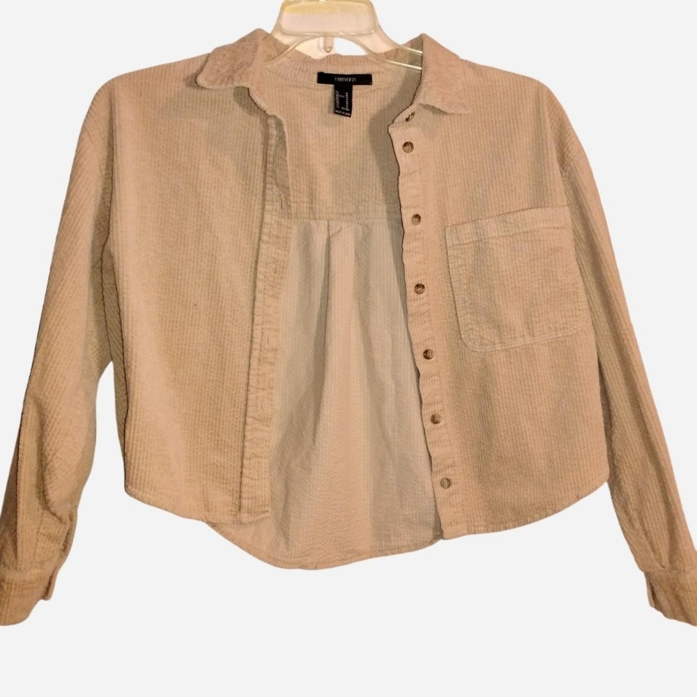 Tan Corduroy Cropped Shacket Size Medium